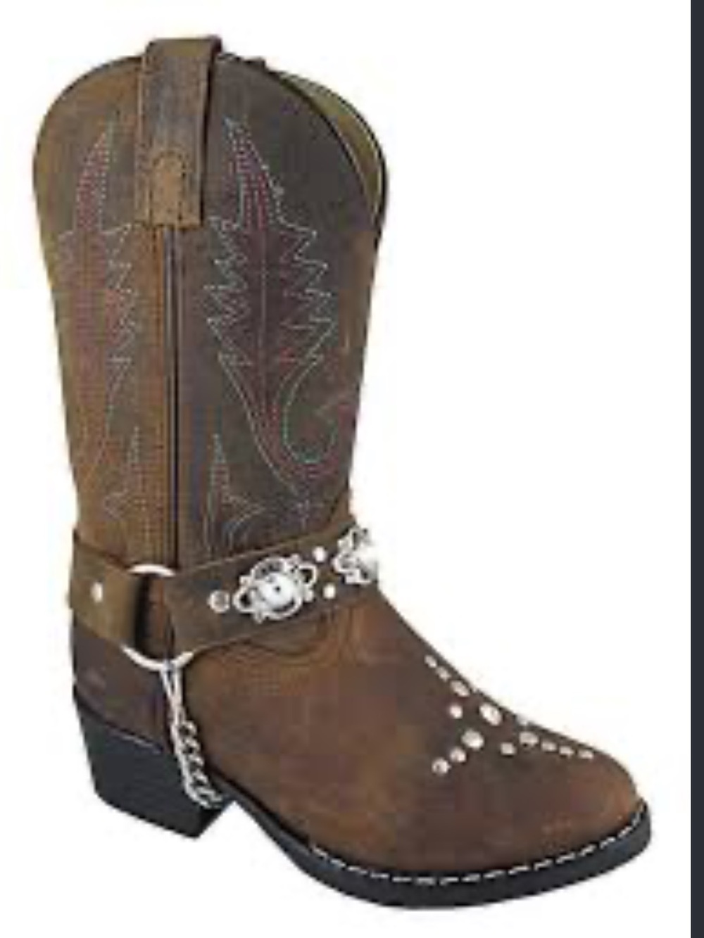 SIZE 10 Youth “Brown Starlight” Boot Chain Leather Cowboy Boots